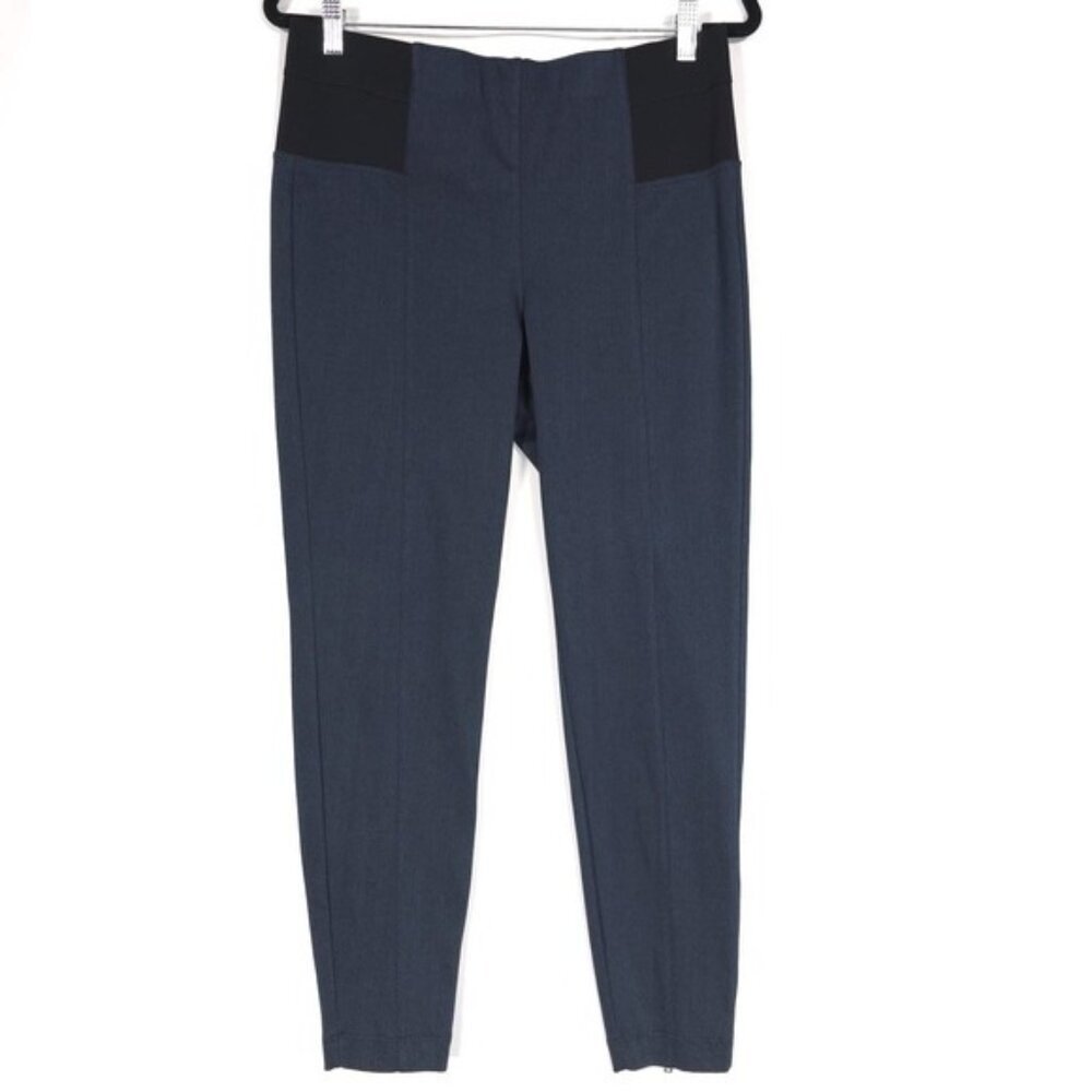 ST. JOHN Women's Pants MEDIUM USA🇺🇸MADE Twill Cotton Blend Zip Back Hem Navy